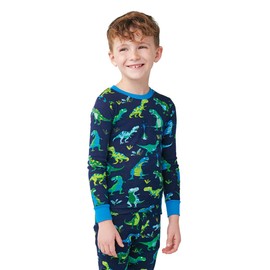 Hatley Boys Organic Cotton Long Sleeve Printed Pajamas, Sharptooth Rex, 2 Years