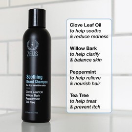 ZEUS Soothing Beard Shampoo for Men, Specialized Face & Hair Wash for Dry & Sensitive Skin, Anti-Dandruff & Itch Relief for Healthy Beard Growth (Made in USA) 6 oz.