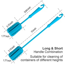 4PCS Blue Soft Sponge Bottle Cleaning Brush Plastic Handle Cup Scrubber Washing Brush vase Pot Cleaner (2 Size 10'15')