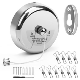 Catcan Retractable Clothesline, Stainless Steel Round Clothes Line Retracting Indoor for Hotel, Bathroom, Laundry with 10 PCS Metal Clothespins Adjustable Rope Shower Clothing Line(9.2FT Nylon String)