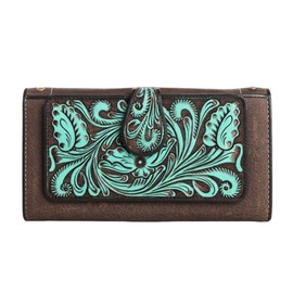 Myra Bag Western Embossed Floral Leather Wallet for Women - Turquoise