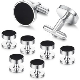 Diamday Men's Cufflinks Stainless Steel Black Round Retro Tuxedo Cufflinks Classic Tone Kit Shirt Suit Cufflinks Clothing Accessories Wedding Business Graduation Gift, Alloy Steel Stainless Steel