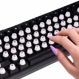 Raised Keyboard Stickers for Long Nails with Letters, Soft Silicone Keyboard Bubbles for Women, Nail Art Typing Keycaps for Desktops (White, 64pcs)