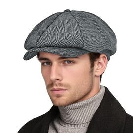 Lirixus Mens Newsboy Cap Flat Cap Beret Hat 8 Panel Cabbie Ivy Paperboy Cap for Golf Driving Women Unisex Grey