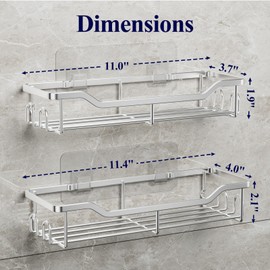 Kitsure Shower Caddy Large - Adhesive Shower Organizer, Stainless Steel Shelf for Inside Shower, No Drill Bathroom Organizers and Storage, Home Decor Accessories, 2 Pack, Sliver