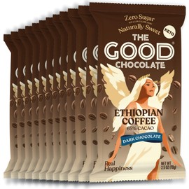 THE GOOD CHOCOLATE - Keto Dark Chocolate Coffee Bars with Zero Sugar & Lower Net Carb - Dark Chocolate Bar that Offers Lower Calorie Chocolate Candy - Keto Snack Low Carb All Natural Non-GMO (12 Bars)