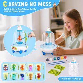 [10 Molds] Pottery Wheel for Kids, DIY Complete Pottery Painting Kit Arts and Crafts for Kids Ages 8-12, [4 Pack Air Dry Clay] Art Supplies Toys for Girls Boy Birthday Gift for 6 7 8 9 10 11 12+