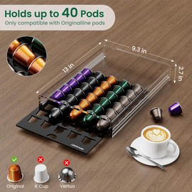 Acrylic Coffee Pod Holder for Nespresso OriginalLine Capsules, 40 Pods Capacity for Countertop Coffee Bar Home Office Kitchen