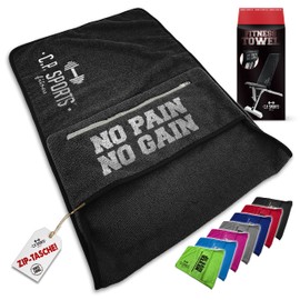 C.P. Sports Fitness Towel Microfibre | Fixation + Bag with Zip | Gym Training | Extra Soft, Washable, Long & Large | for Men and Women | Dark Grey