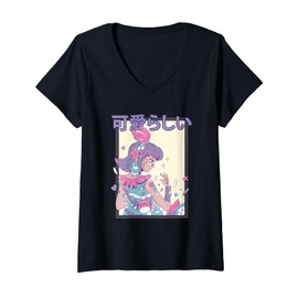 Womens Kawaii Candycore Adorable Anime Girl V-Neck T-Shirt