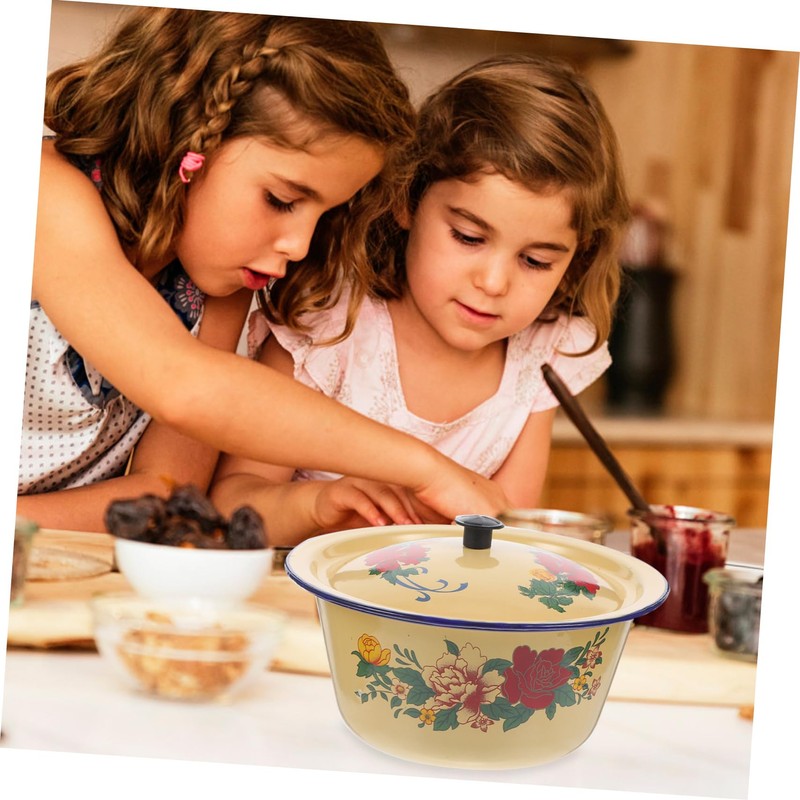 Mobestech Retro Enamel Mixing Bowl Lard Oil Storage Canister Decorative