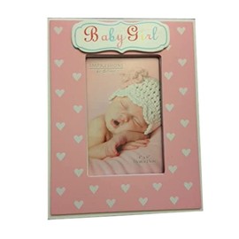 Pink Baby Girl MDF Photo Frame. Holds 4''x6'' Photograph Heart & Star Design.