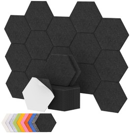 18 Pack Hexagon Acoustic Panels, TONOR 12"x 10"x 0.4" High Density Sound Proof Panels for Walls, Sound Deadening Insulation Treatment Foam Panel, Sound Absorbing Padding for Studio, Office, Home Black