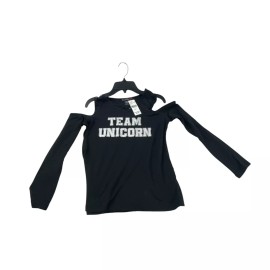 Love Alexa Girl's "Team Unicorn" Cold Shoulder Long Sleeve Top M Black Casual