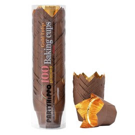 Party Hippo Gold Tulip Cupcake Liners 100 Pcs Baking Paper Cups Holders Greaseproof Muffin Cases Wrappers for Wedding Birthday Party Baby Shower (Coffee)