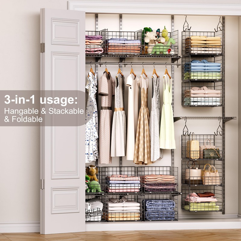 Sonyabecca 3-Tier Hanging Closet Organizer, Foldable Cabinet Wire Storage Basket