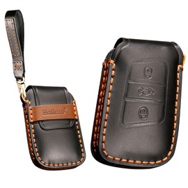 KUNIO Smart Car Key Fob Cover fit for VW Magotan Passat B8 Tiguan MK2 Jetta fit for Skoda Superb A7 Kodiaq Leather Key Fob Keychain Key Case Key Cover Key Chain 3 Buttons A Black