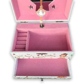 Play [ Somewhere Over the Rainbow ] (60 Tunes Option) Children Jewelry Box with Pullout Drawer Ballerina Jewelry Storage Music Box for Girls with Sankyo Musical Mechanism
