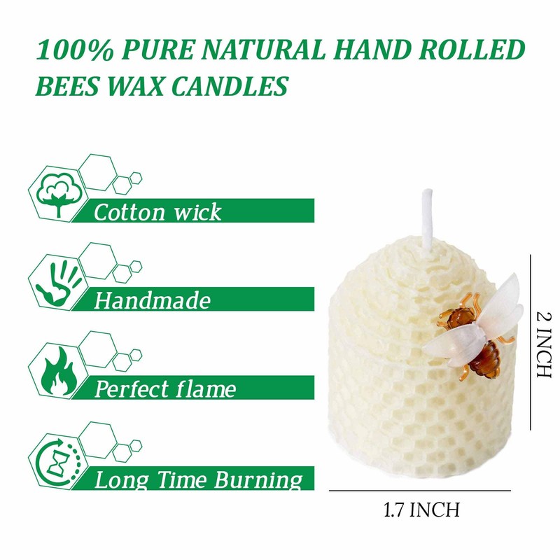 Beeswax Votive Candles 12 Pack, Hand-Rolled Honeycomb Bees Wax Candle