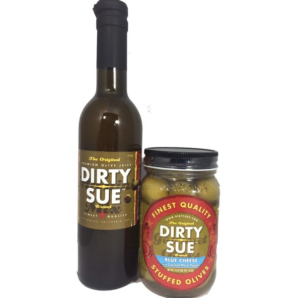 Dirty Sue 375 mL Olive Juice and 16 Ounce Stuffed Olive or Onion Combo Pack (Blue Cheese)