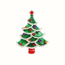 Christmas Xmas Rhinestone Brooch New Year Tree Star Snow Pin Badge Brooch Memorabilia Gift Decorations (Tree)