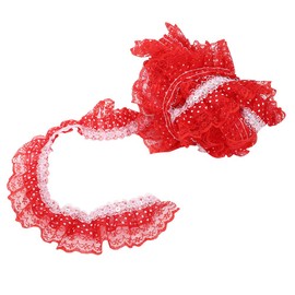 Tissting 5 Yards Lace Ribbon, 45 mm Pressure Points, Pleated Trim Mesh Lace Ribbon, Decorative Ribbon, Lace Trim for Wedding, Decoration, Craft, Sewing, Decoration (Red)