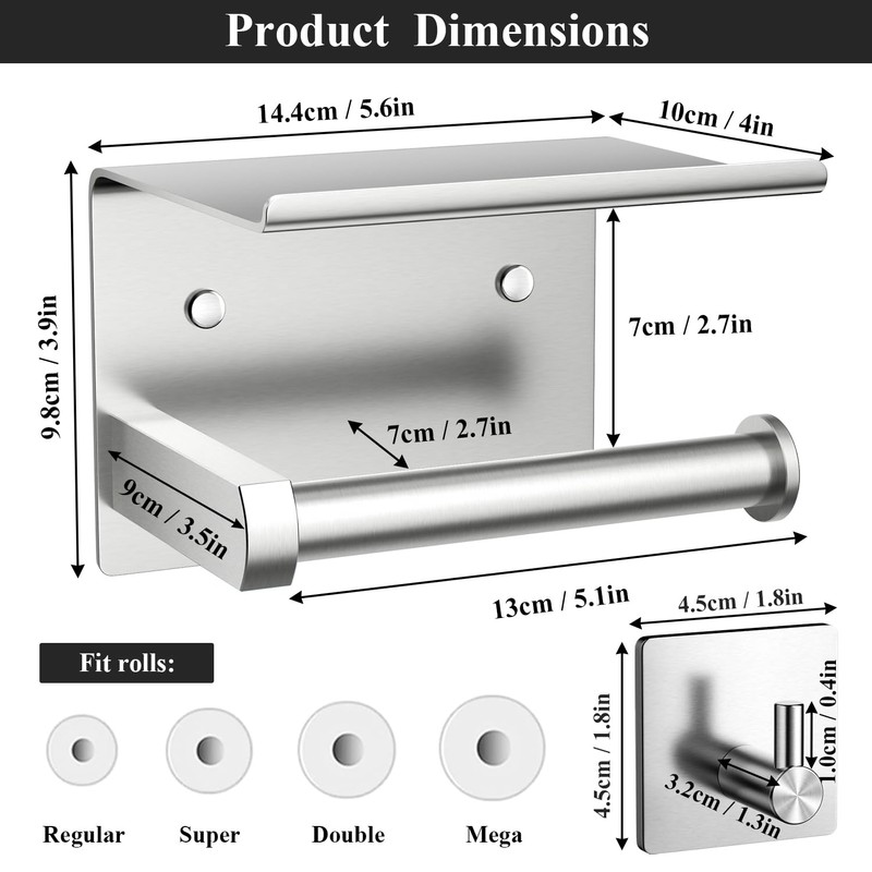Tindbea Toilet Paper Holder with Phone Shelf + Towel Robe