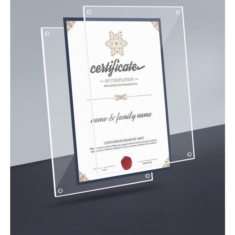 Award Certificate, A4, Acrylic Frame, Stand, Transparent, Picture Frame, Horizontal