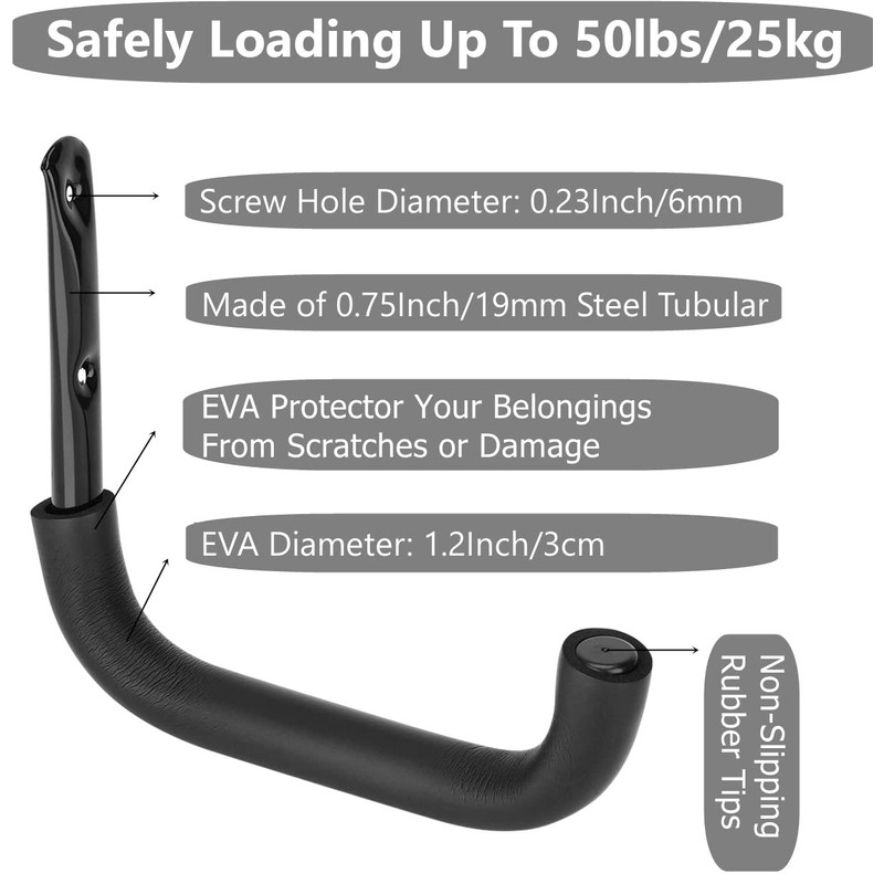 6 Pack Heavy Duty Garage Storage Ladders Hooks, 10 Inch
