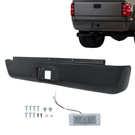 Silscvtt Rear Bumper Roll Pan Black Steel with License Light Replacement for Silverado 1500 2007-2013 Fleetside
