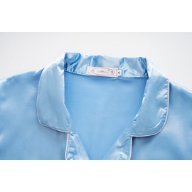 Hupohoi Unisex Kids Boys and Girls Pajama Sets Winter Long Sleeve Long Pants 2pcs Silky Sleepwear Button Down Loungewear, SkyBlue, 10