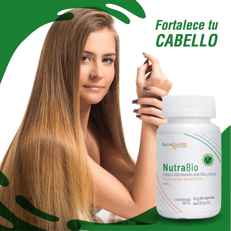 Nutrasien100 Colágeno Biotina Ácido Hialuronico Suplemento Vegano 30 Cápsulas