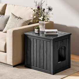 NUNU Cat House for Indoor & Outdoor, Durable PP Plastic Cat Shelter with Easy Assembly & Cleaning, Cozy All-Season Pet House for Cats, Kittens & Small Pets (Black, Large)
