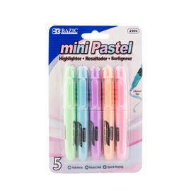 BAZIC Products Mini Highlighter – Pastel Color Assorted Chisel Tip Highlighter Set, Desk Style Highlighter Pen for Office, School, and Study Use, Smooth Marking, (5/Packs), 1-Pack