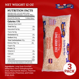 Dixie Lily Long Grain Extra Fancy White Rice - Enriched with Iron, Niacin, Thiamine, Folate, Fluffy & Tender - Stovetop & Microwave Cooking - 3 Pack
