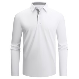SAMERM Men's Golf Shirts Long Sleeve Casual Polo Shirts for Men Moisture Wicking UPF 50+ Lightweight Workwear Office，White，M