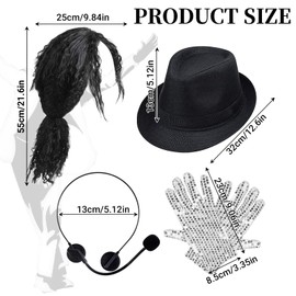 Matiniy 80s Pop Rockstar Dance Costume Accessories,Balck Curly Wig Sequins Gloves Sunglasses MJ Performance Costume Kit