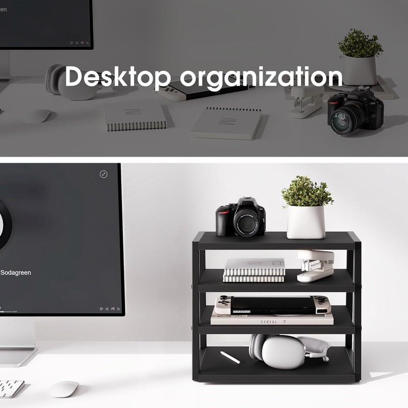 Fenge Desk Shelf Organizer, 4 Tier Desktop Shelf, Wood and