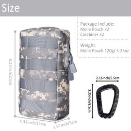 2 Pack Molle Pouches, Utility Pouch Small Water-Resistant Tactical Compact EDC for Tactical Military Backpack (2 Pack Z-ACU)