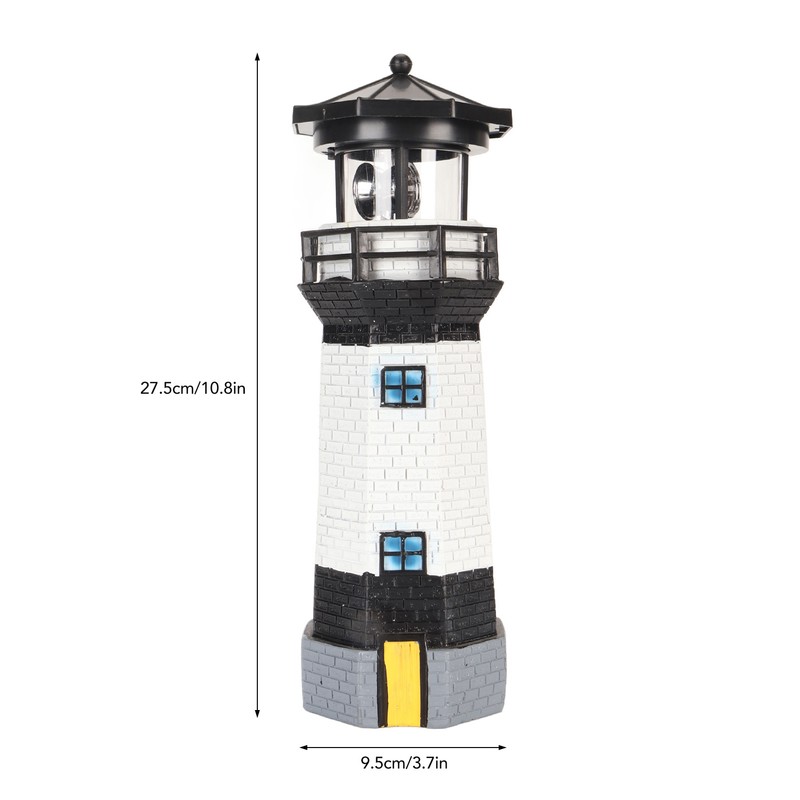 Solar Lighthouse 360 Degree Rotating Lighthouse Decoration Fadeless Resin LED