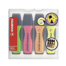 Highlighter - STABILO BOSS EXECUTIVE - Pack of 4 - green, pink, orange, yellow