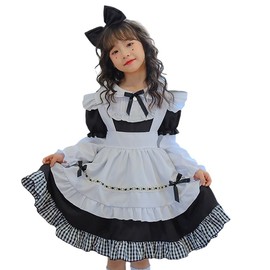 RPFLQ Girls Maid Clothes Alice Dress Halloween Cosplay Costume Apron Half Sleeve Long Sleeve Children Apron Included Cute Moe Lolita Popular Event Recital One-piece Dress 4-piece Set Sleeve Cover