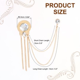 PATIKIL Gem Chain Brooch Pins, Round Gem Tassel Chain Hanging Fashion Crystal Lapel Suit Pins for Women Men Clothes Dress Bouquet Coat Hat Bag, Gold Tone (White)