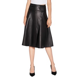 Women’s Lambskin Leather Skirt Asymmetrical High Waisted A-Line Skirt Black SmartUniverseWear (Black, Small)