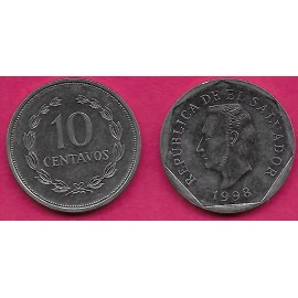 EL SALVADOR 10 CENTAVOS 1998 UNC HEAD OF FRANCISCO MORAZAN LEFT,WITH LEGEND AT T
