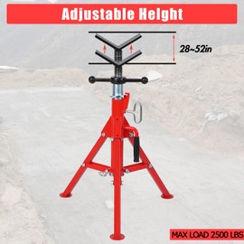 Heavy Duty V-Head Pipe Jack Stands, Adjustable Height 28"-52", Portable Folding Design, 2500lb Capacity Pipe Stand for 1/2"-12" Pipes, Ideal for Welding and Construction Applications