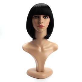 BERRYLION 12 Inch/30cm Bob Wig with Flat Bangs|Short Bob Wigs for Women|Glueless Wig for Costume Cosplay (black)