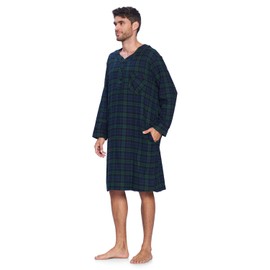 Ashford & Brooks Mens Flannel Long Sleeve Sleep Nightshirt, Blackwatch Plaid, XX-Large