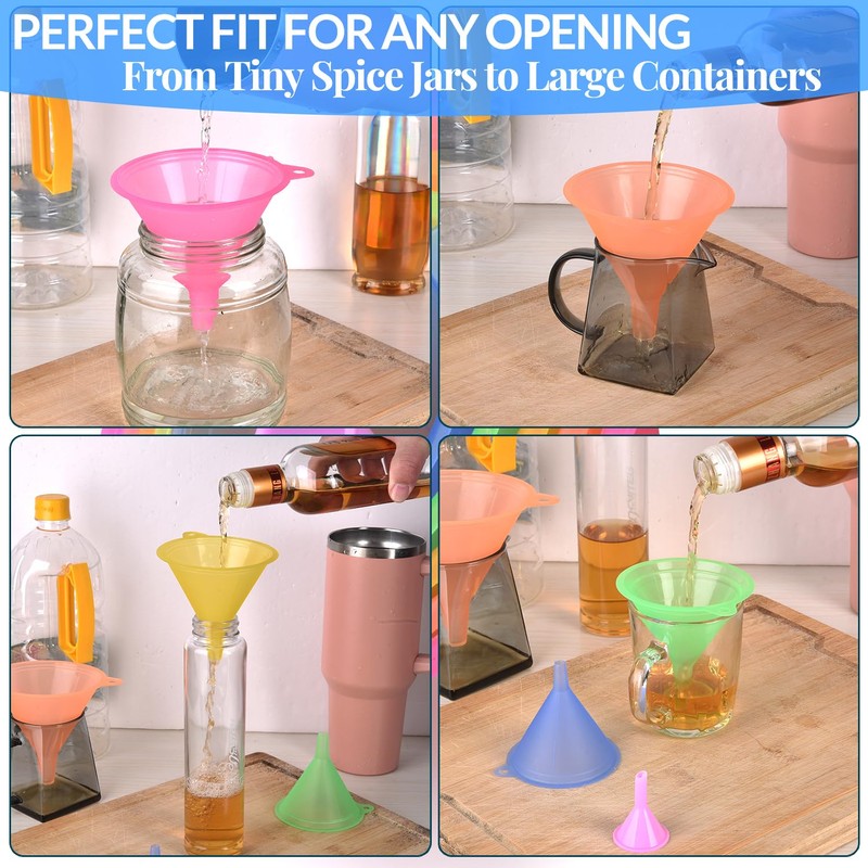 6 Pcs Plastic Funnel Set - Mini/Small/Large Funnels Set for