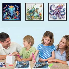 3 Pack Marine Animal Special Shape Diamond Art Kits for Adults,5D Diamond Painting Kits for Beginner, DIY Diamond Crystal Rhinestones Painting Kits for Home Wall Decor Gift 12 X 12inch